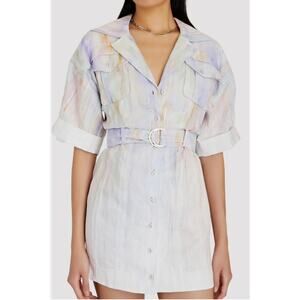 Zimmermann Rhythmic Multicolor Belted Linen Mini Dress Clean Girl